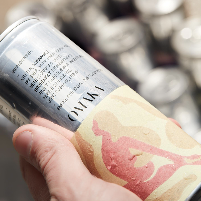 The product packaging reflects duality by being half visual and half textual. The textual half uses LT Didot for the company name, while the beer description and ingredients are set in VP Pixel CRT.