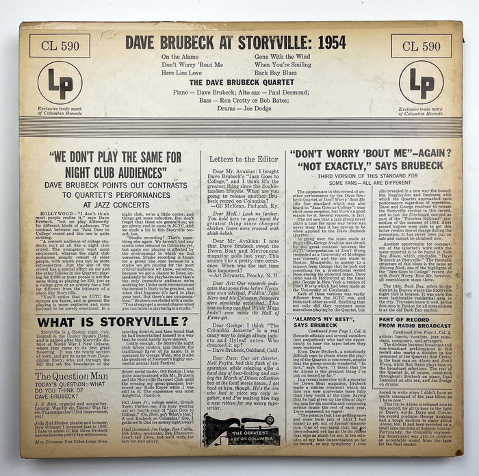 The Dave Brubeck Quartet – Dave Brubeck at Storyville: 1954 album art 2