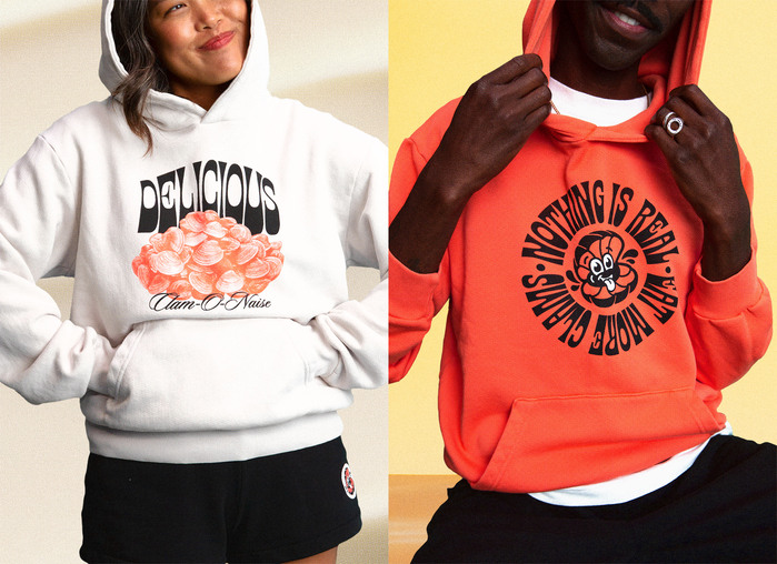 “Delicious” hoodie ft.  and . “Nothing Is Real” hoodie ft.  set on a circle.