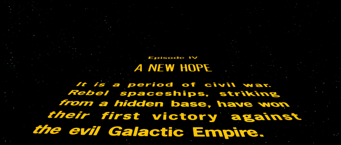 For the 1981 rerelease of the film, the opening crawl was revised and reset in its entirety in News Gothic Bold, with a new episode title set in News Gothic Extra Condensed.