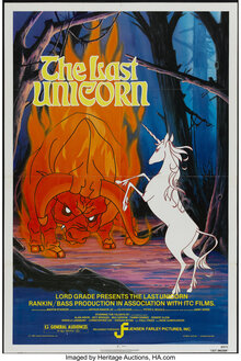 <cite>The Last Unicorn</cite> movie poster and VHS covers