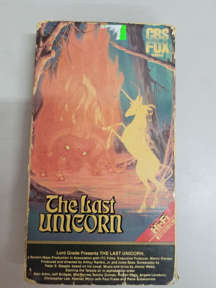 The Last Unicorn VHS home video release, by CBS/Fox Home Video, 1984