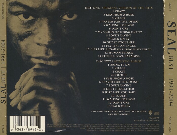Back of tray insert, featuring track listing for both discs, with text set in Retrospecta. Additional text is set in FF DIN.