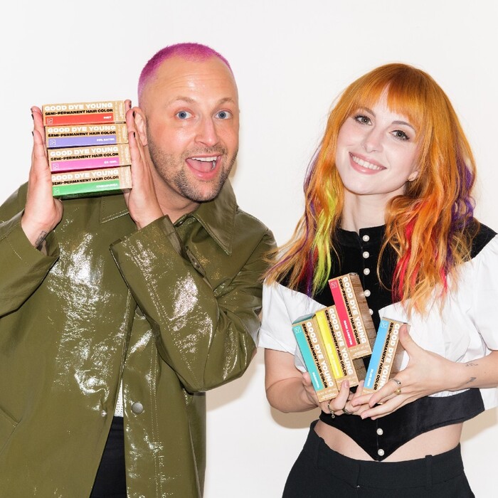 Good Dye Young creators Hayley Williams and Brian O’Connor with packaging