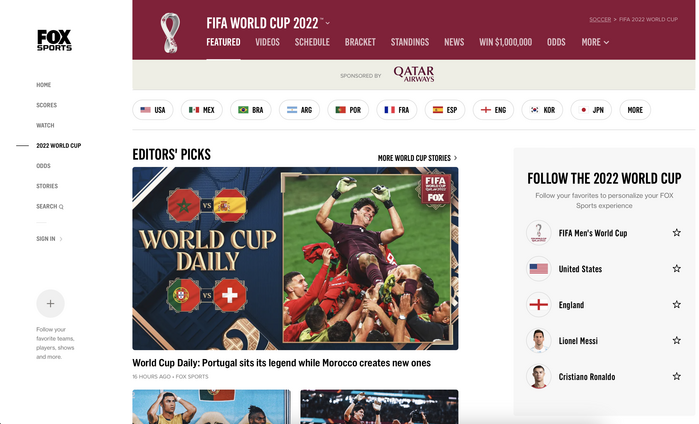Fox Sports World Cup 2022 website 3