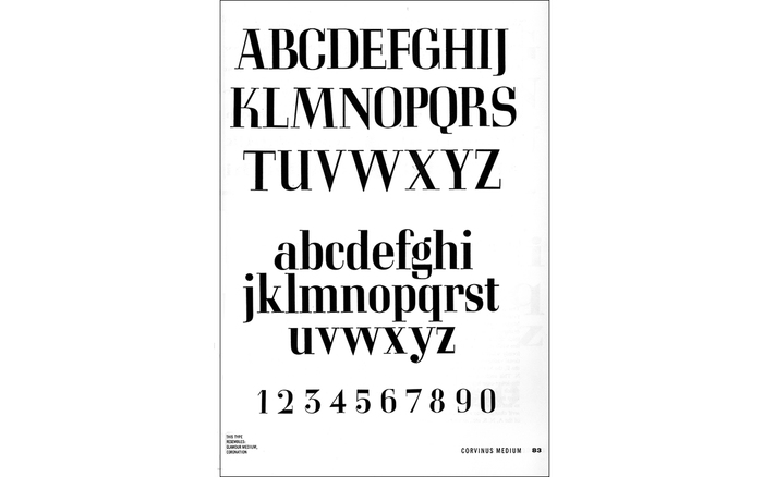 Corvinus specimen page from Dover's Classic Typefaces and How to Use Them.