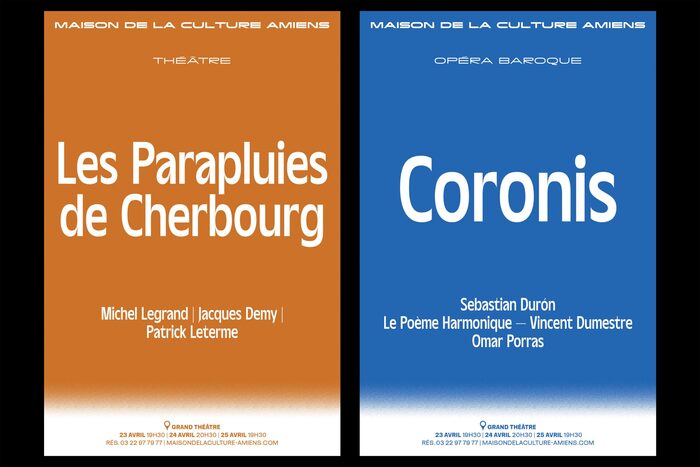 Theater and opera posters, with PVC Banner (top), PVC Menu (center), and Media Sans (bottom)