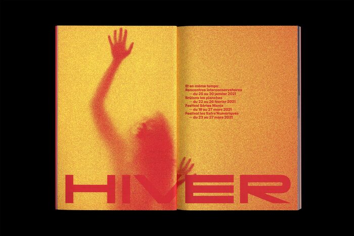 Spread from the program booklet, with PVC Banner Bold for “Hiver”