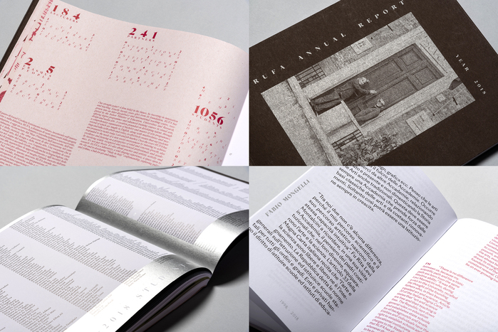 The book is printed in five colors (CMYK plus Pantone silver) and uses six types of paper. The use of typography and the layout of the book is a mixture of elegance and experimentation. Taking risks to generate innovation is one of the characteristics of the Academy. The same can be said of the annual report.