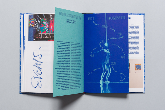 The insert, printed in one color on sky-colored paper, collects the story of the 2019 RUFA Contest.