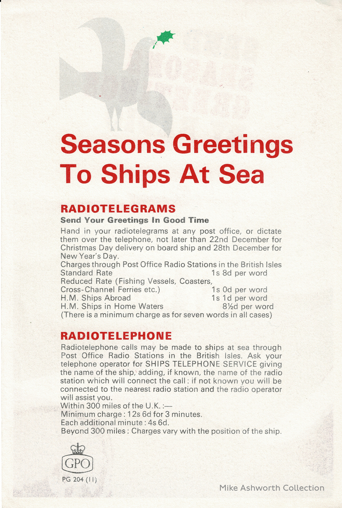“Seasons Greetings to Ships at Sea” GPO leaflet 2