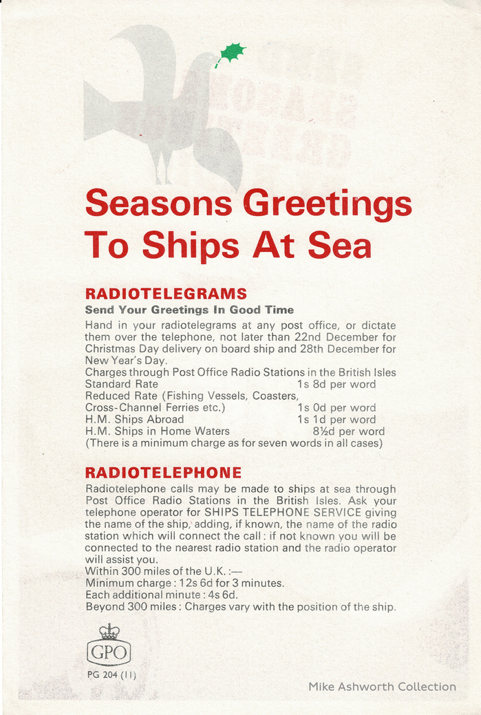 “Seasons Greetings to Ships at Sea” GPO leaflet 2