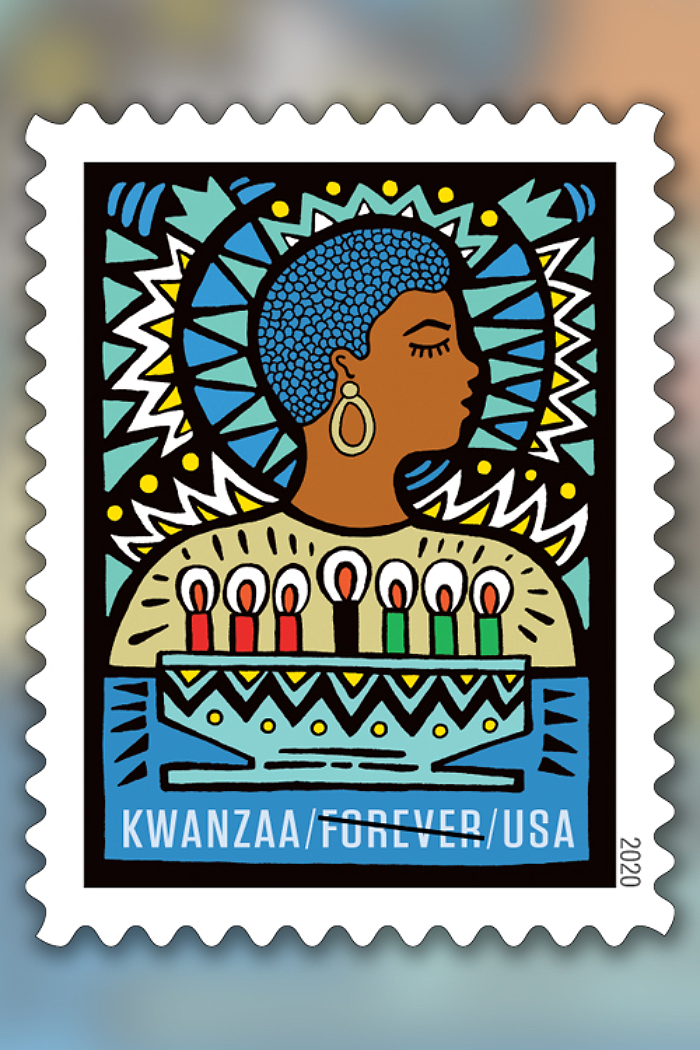 The 2020 Kwanzaa forever stamp designed by Antonio Alcalá and Andrea Pippins