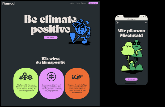 Planted website and mobile app, with Inter for microcopy and running text