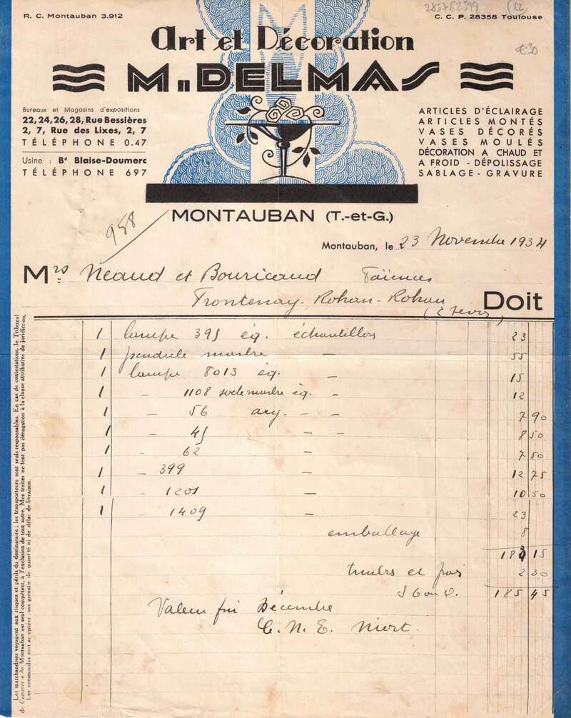 Art et Décoration M. Delmas invoice