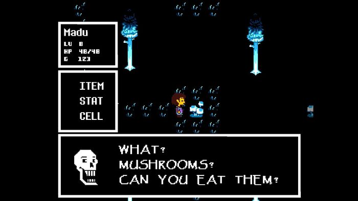 Payprus' dialogue during a phone call in the Waterfall area of the game.