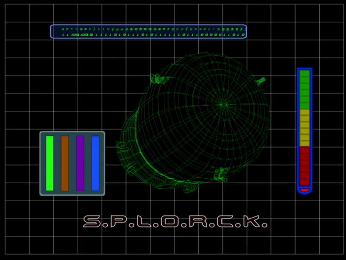 Scene in the show mimicking a computer interface, featuring the SPLORCK