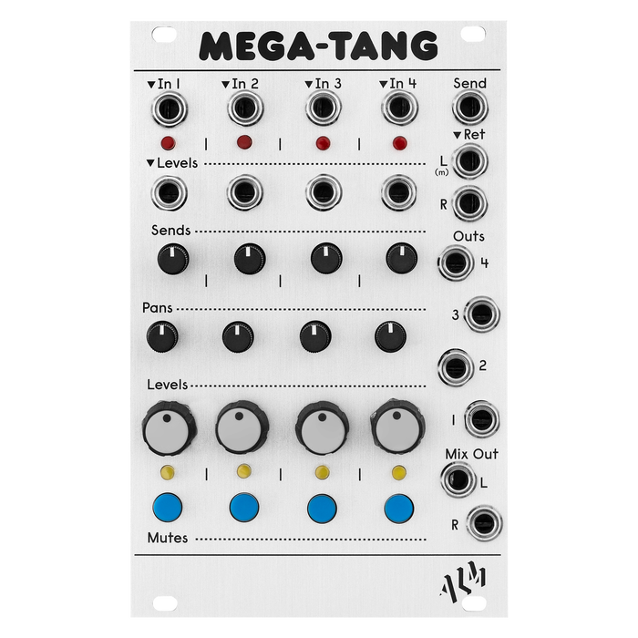 Mega-Tang (ALM033), a 4-channel linear VCA and stereo mixer, featuring 