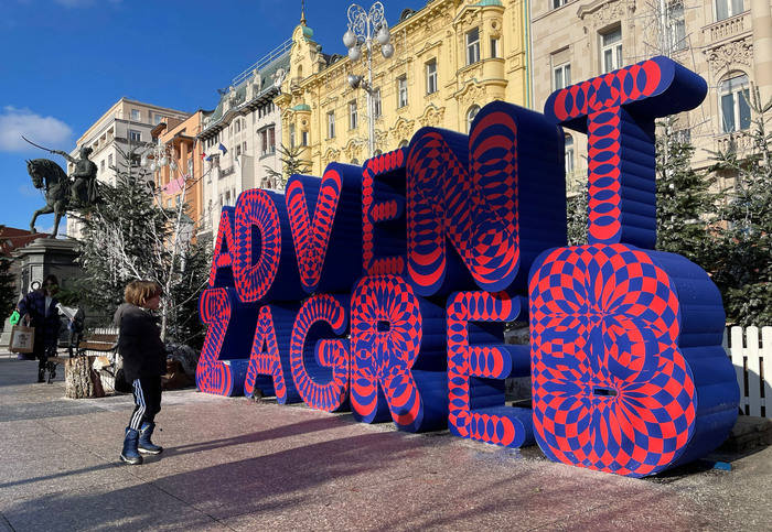 Big extruded letters based on Purple Haze on Ban Jelačić Square in Zagreb, Croatia