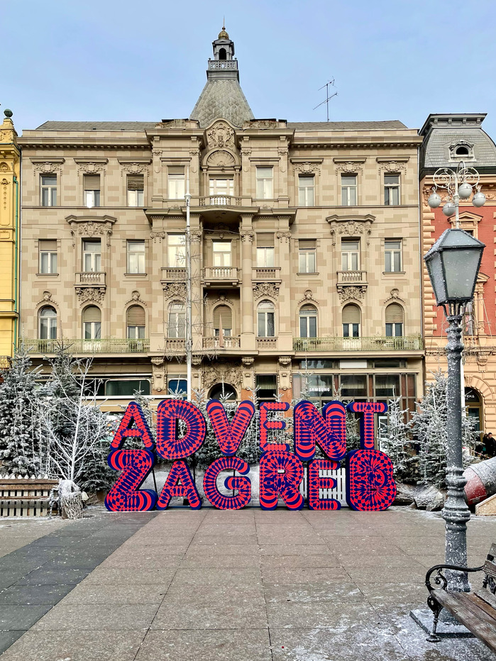 Big Advent Zagreb letters in front of Restorant Klub Književnika in Zagreb
