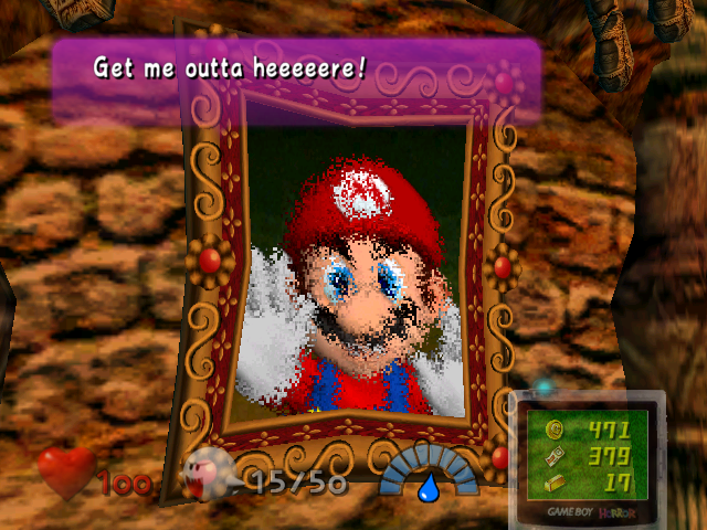 In-game screenshot of the discovery of Mario’s Painting