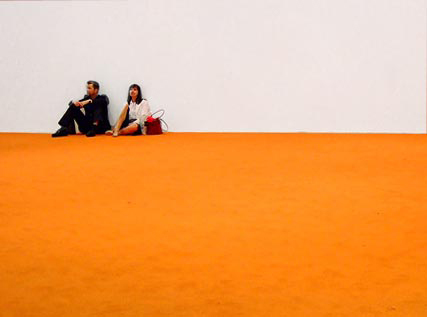 One of Rudolf Stingel&rsquo;s orange carpets