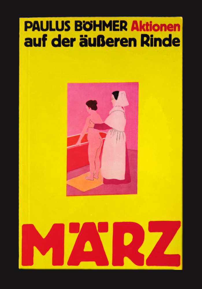 Aktionen auf der äußeren Rinde by Paulus Böhmer, 1972, featuring two of Block’s compact capital umlauts