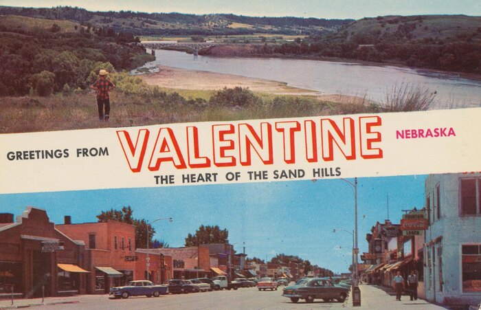 “Greetings from Valentine, Nebraska” postcard