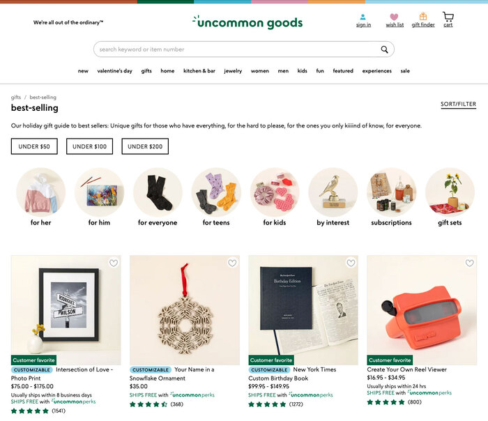 Uncommon Goods website