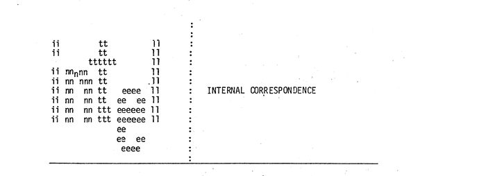 Detail from the cover page of an internal memo (calling for technical review of iAPX 432 Component User’s Guide). The Intel wordmark derived from Helvetica and featuring the dropped e has been reproduced in typewriter art. Each letter of “intel” has been drawn large (with an x-height of six lines) using repeated copies of the letter itself. The notch of n where the arch springs from the left-hand stem features a single n that is dropped by a half-line in order to create the right amount of space.