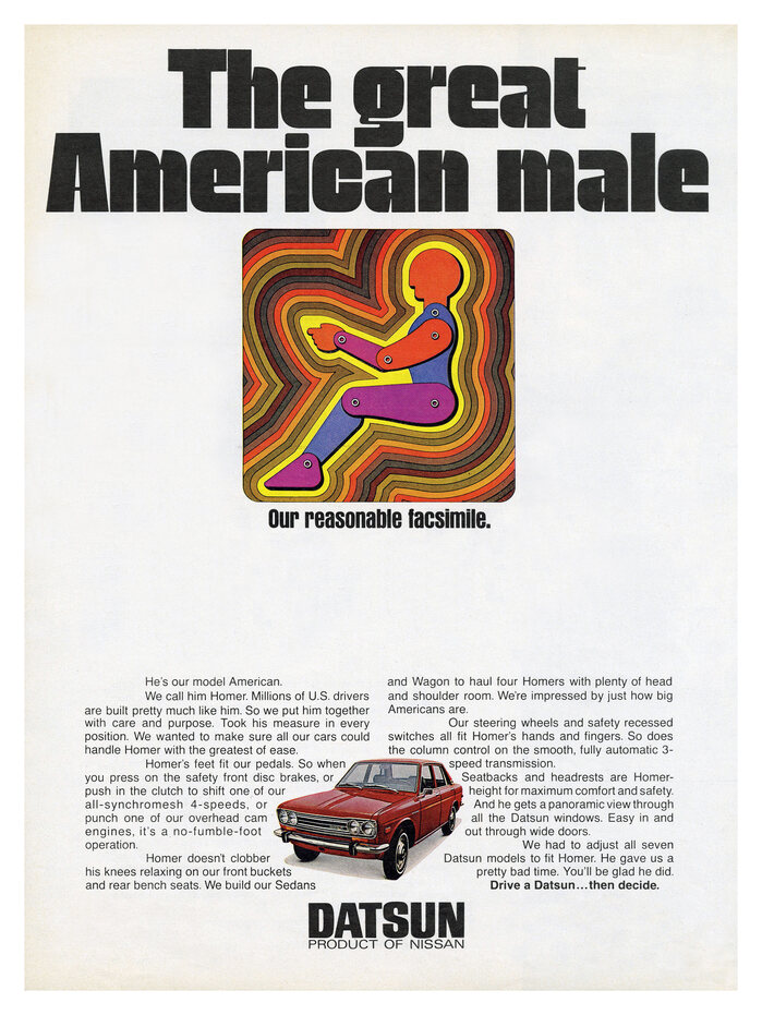 “The great American male” and “Datsun cargoers” ads 1