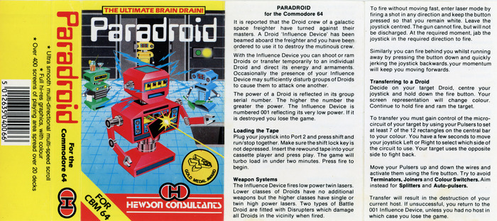 Cassette inlay of the Commodore 64 release published in 1985.