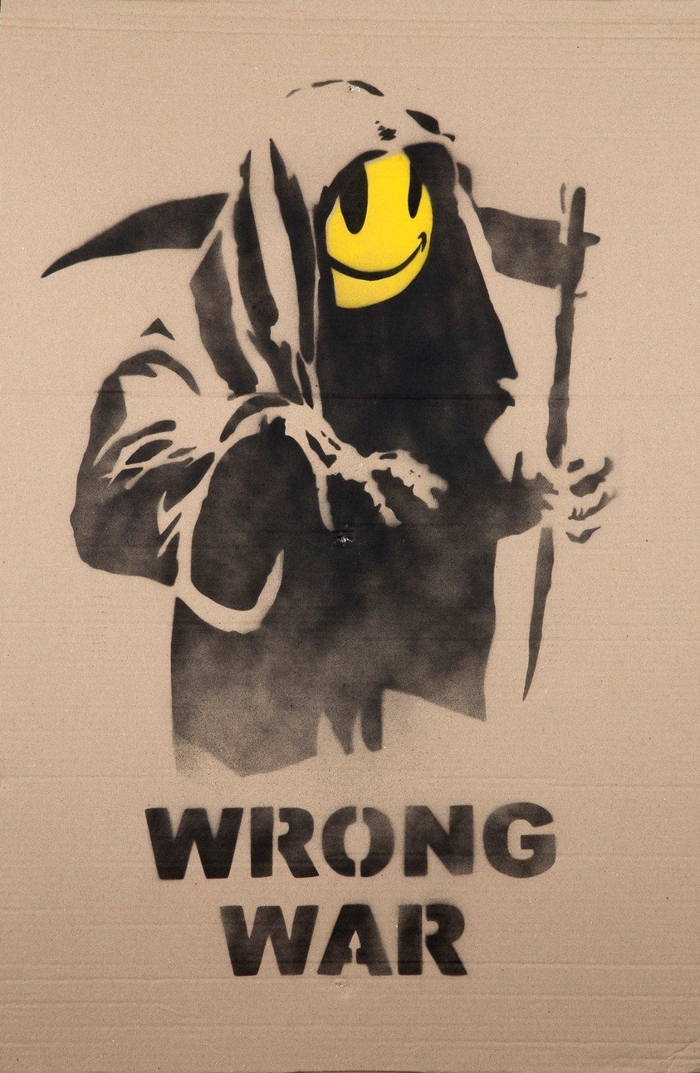 A work from 2003, featuring text set in a stencilled version of the black weight of Arial.