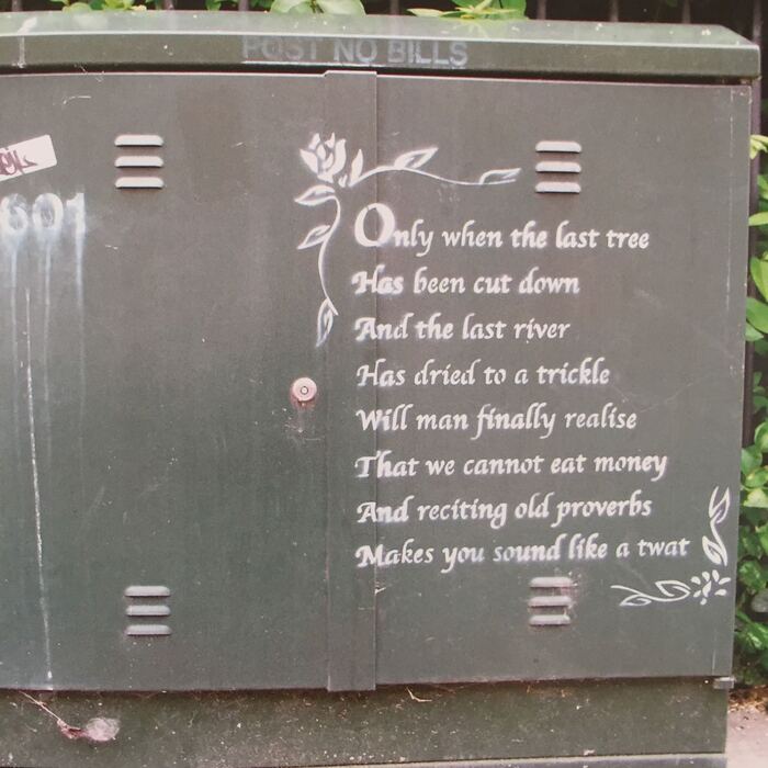 A work from 2004, featuring text set in a stencilled version of Monotype Corsiva.