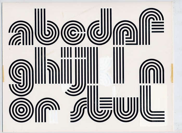 The original drawings for the lowercase glyphs, part 1. Note how h and t are different from the glyphs in the Schwager Tapeten logo.