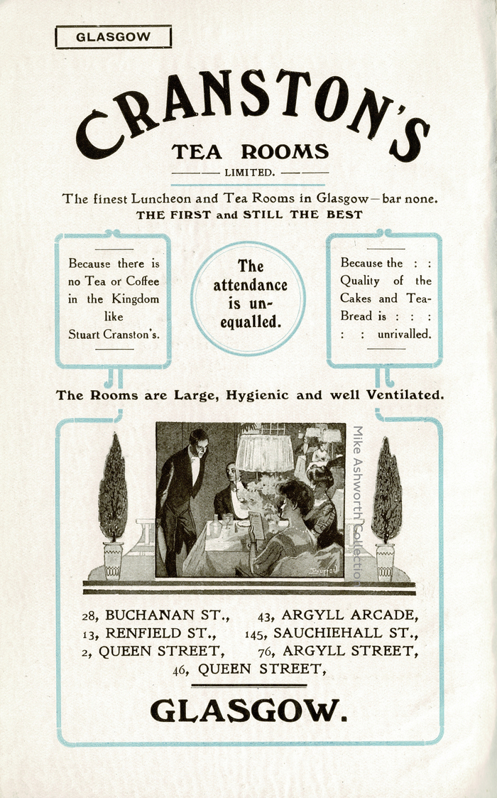 Cranston’s Tea Rooms and Scottish Motor Traction Co. ads in Motoring in Scotland, vol. 11 1