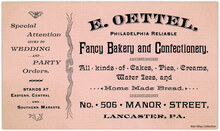 E. Oettel, Philadelphia Reliable Fancy Bakery and Confectionery business card