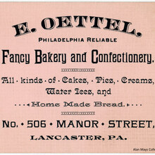 E. Oettel, Philadelphia Reliable Fancy Bakery and Confectionery business card