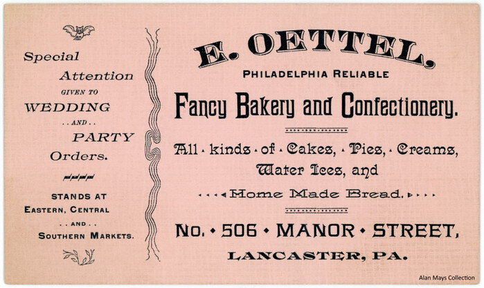 E. Oettel, Philadelphia Reliable Fancy Bakery and Confectionery business card