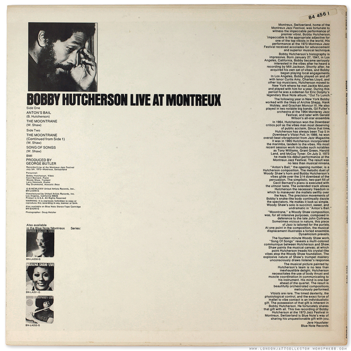 The title on the back cover is set in , with credits and liner notes (by Jere Hausfater) in .