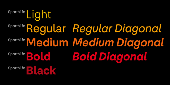 Style range of the custom Sporthilfe font family