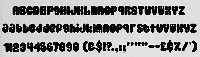 Glyph set of Sanditype with its numerous alternates, as shown in Modern Publicity, vol. 40, 1970&ndash;1971