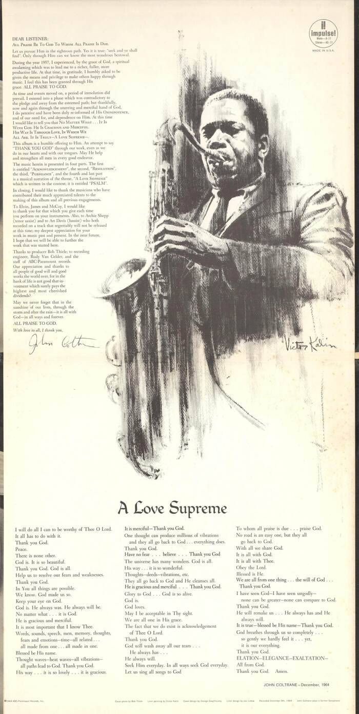Gatefold with liner notes, designed by  using a painting by Victor Kalin,  and . The credits at the bottom are set in  with .
