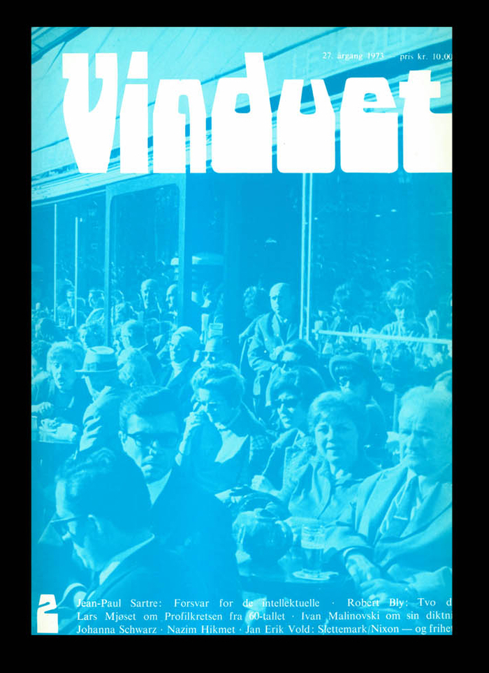 Vinduet vol 27, no. 2 (1973) feat. Jean-Paul Sartre, Robert Bly, Lars Mjøset, Ivan Malinovski, Johanna Schwarz, Nâzım Hikmet, Jan Erik Vold