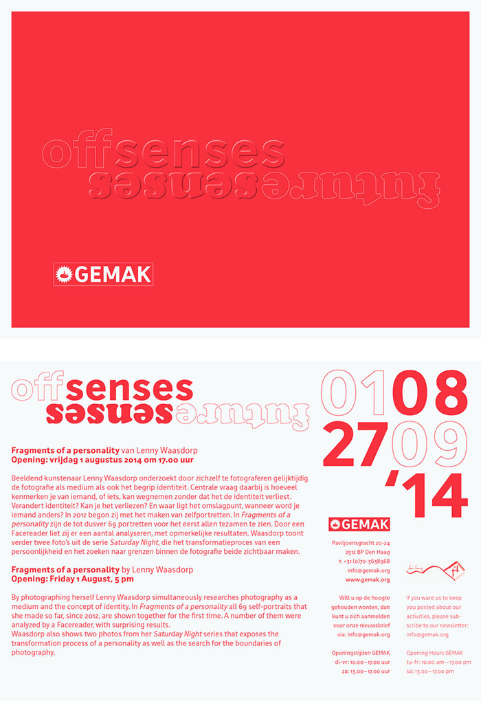 Invitation card for the exhibition titled Off Senses Future Senses, 2014