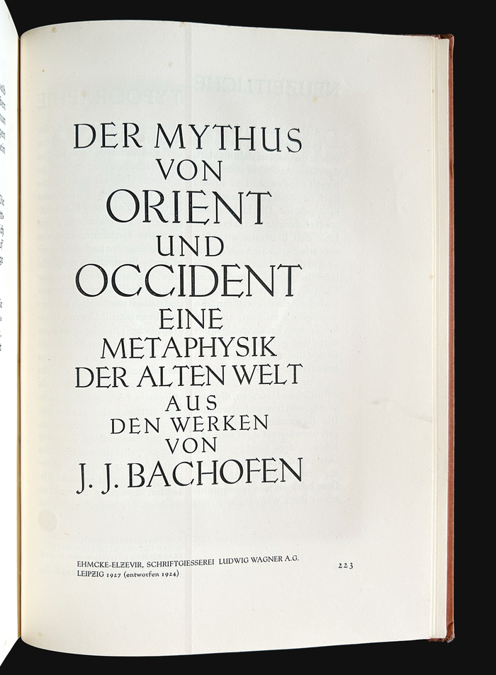 A sample of  in use for the title of Der Mythus von Orient und Occident (Beck, 1926)