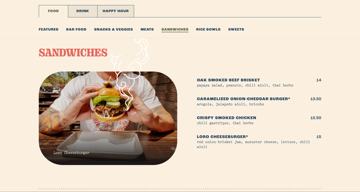 Loro restaurant website 6