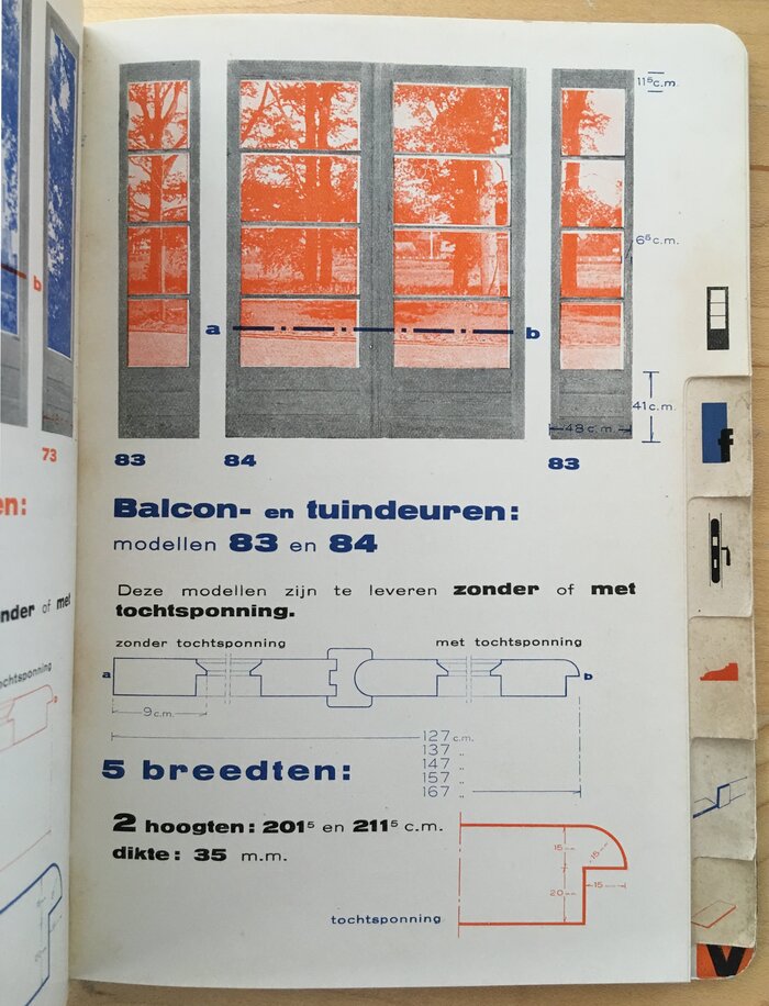 Page from Bruynzeel’s 1930s catalog designed by Piet Zwart, using Annonce and Kaart-Antieke