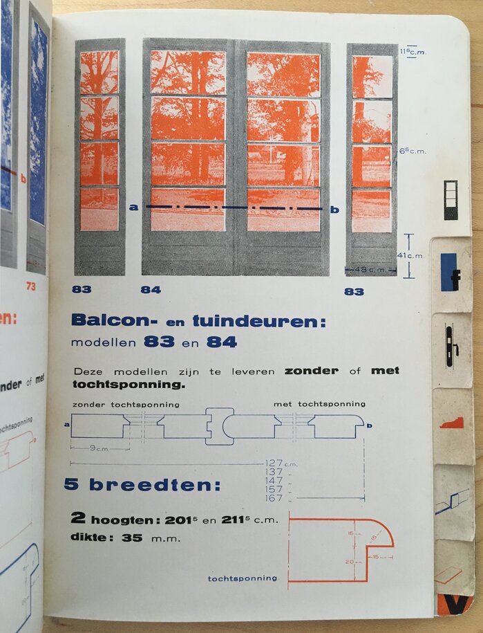 Page from Bruynzeel&rsquo;s 1930s catalog designed by Piet Zwart, using Annonce and Kaart-Antieke