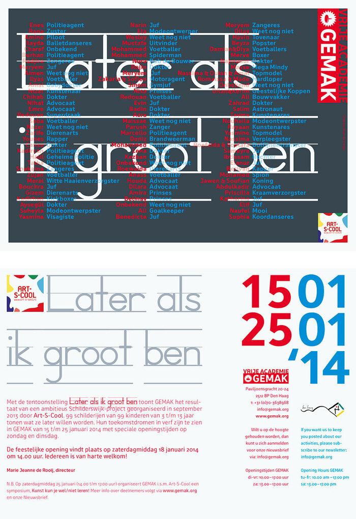 Invitation card for an exhibition titled Later als ik groot ben, 2014